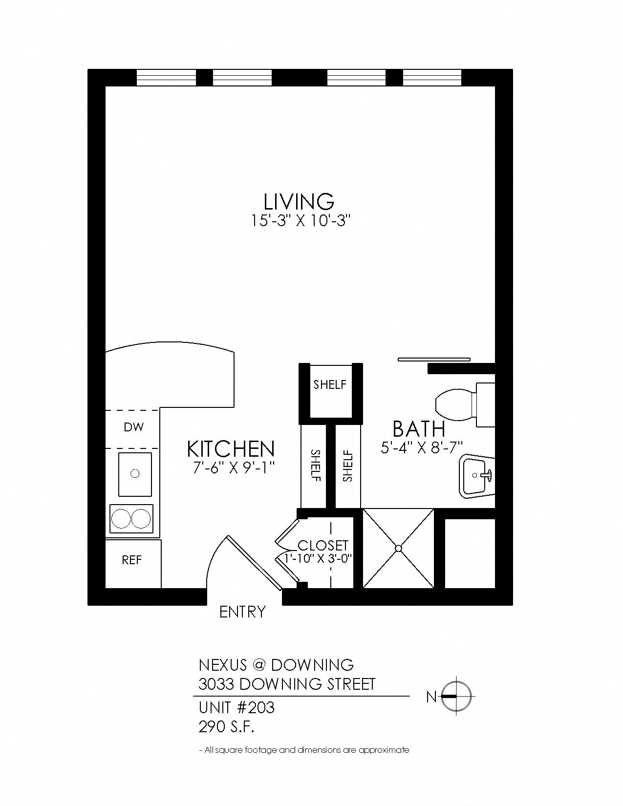 Floor plan for studio, 1 bath, 300 sqft